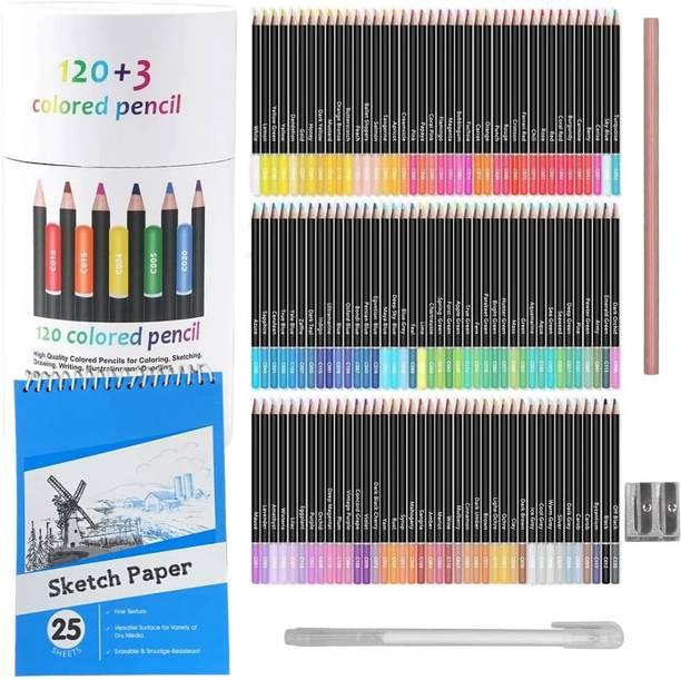 Wynhard 120 Shades Drawing Pencils Color Pencils for Artist with 25 Pages Sketch Book Drawing Pencils Shaped Color Pencils
