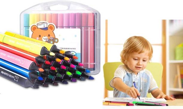 Gomzy 24 Pcs Washable Watercolor Pens Set - Colouring Kit Art Markers Sketch Pens TRIANGLE Shaped Color Pencils