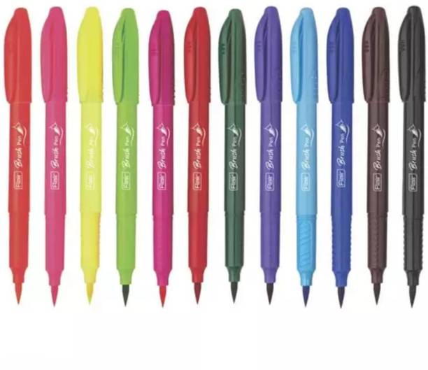 SUNRISE TRADING Flair Combo 12 Bright Multicolour Brush Pen & 12 Shades Color Pencil Digital Colorimeter