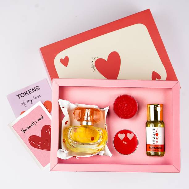 Soulflower Get Date Ready Valentines Day Gift Set with Perfume, Romance Massage Oil, Candle Combo Set