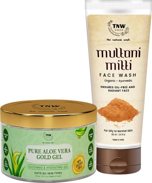 TNW - The Natural Wash Multani Mitti Face Wash for Daily Use | Ayurvedic Wisdom of Sandal Wood, Aloe Vera, Kashmiri Kesar with Pure Aloe Vera Gel for Face Skin, Acne, Scars & Sunburn Treatment with 24K Gold