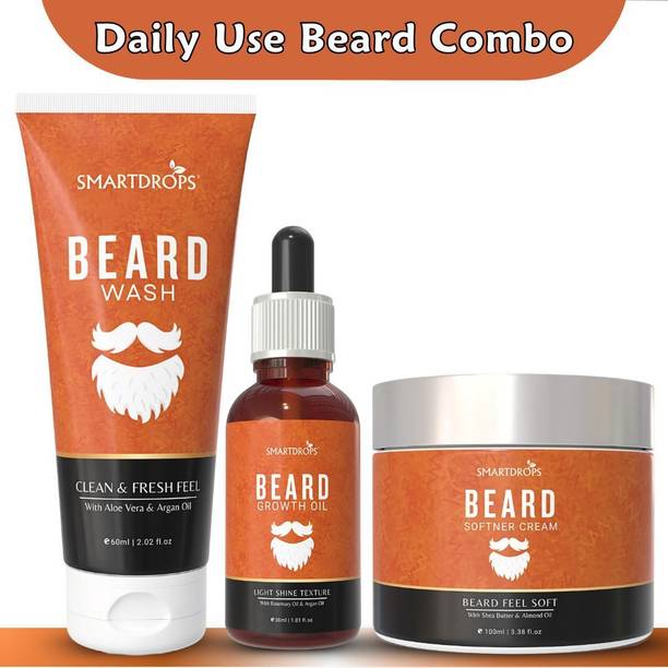 smartdrops Men Beard Grooming Kit with Beard Wash Oil and Softening Cream