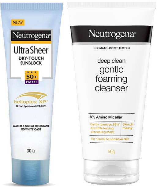 NEUTROGENA Cleanse & Protect Travel Kit: Deep Clean Foaming Cleanser, Ultra Sheer Sunscreen