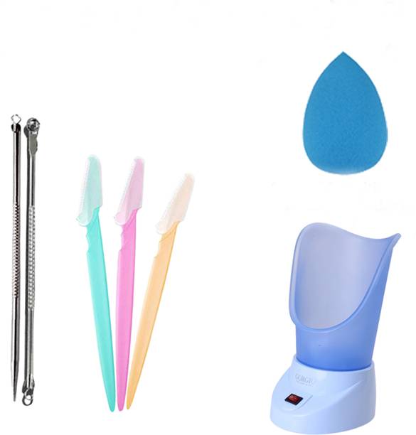 Gorgio Professional Facial Steamer machine, Blackhead Remover, Eyebrow Razors and Blender Sponge