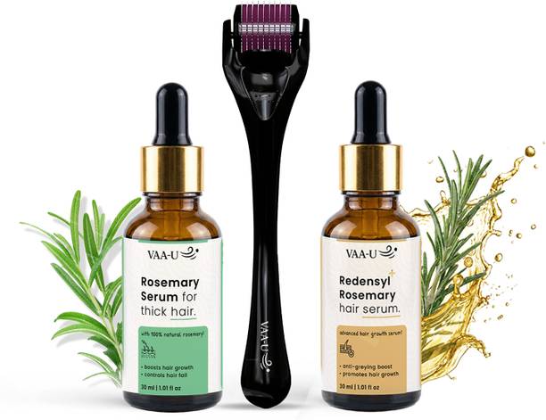 VAA-U Advanced Hair Growth Serum with 3% Redensyl (30ml), Rosemary Advanced Hair Growth Serum (30ml) & Derma Roller (0.5mm)