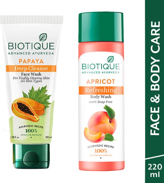BIOTIQUE Face & Body Care Combo Apricot Refreshing Body Wash & Papaya Deep Cleanse Face Wash
