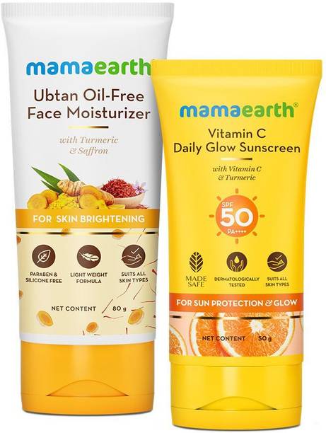 Mamaearth Vitamin C Daily Glow Sunscreen 50g & Ubtan Oil-Free Face Moisturizer 80ml Combo