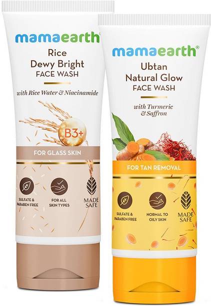 Mamaearth Ubtan Face Wash for Tan Removal 100ml and Rice Face Wash 100 ml Combo