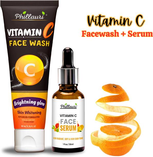 Phillauri Natural Glowing Beauty With Vitamin C Serum and Facewash for Brightening Face for All Typ of Skin Care Combo(30ml +60ml)