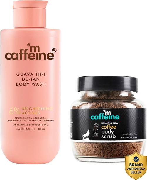 mCaffeine De‑Tan and Exfoliating Body Combo | Guava De-Tan Body Wash & Coffee Body Scrub