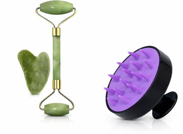 FREMAL Jade Roller & Hair Scalp | Face Roller & Head Scalp Brush for Hair Growth, Stress Relief & Skin Care