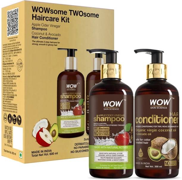 WOW SKIN SCIENCE Apple Cider Vinegar Shampoo 300ml & WOW Hair Conditioner 300ml Combo Kit