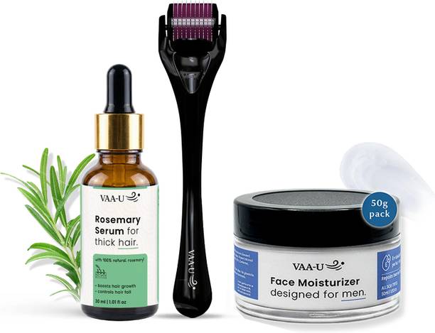 VAA-U Face Moisturizer with Vitamin E (50g) with Rosemary Hair Serum (30ml) & Derma Roller (0.5mm) | Nourishes Skin & Hair