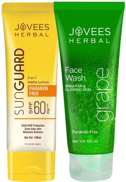 Jovees Herbal Sun Guard Lotion spf 60 and Grape facewash Reduces blemishes | pigmentation