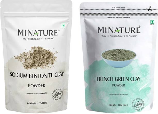 mi nature French Green Clay & Sodium Bentonite Clay Powder For Skincare FaceMasks & Scrubs