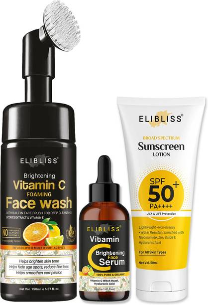 ELIBLISS Vitamin C Skincare Trio for Glow-Boosting & Sun Protection Combo - All Skin Types