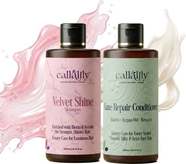 CALLALILY Velvet Shine Shampoo & Luxe Repair Conditioner Combo Pack (300ml + 300ml) | Biotin, Keratin & Argan Oil Hair Care Duo