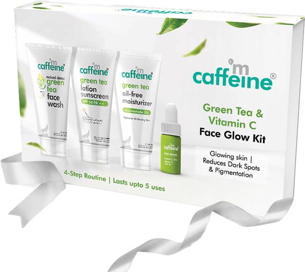 mCaffeine Green Tea Vitamin C Facial Kit for Blemish Free, Glowing Skin, reduce dark spots