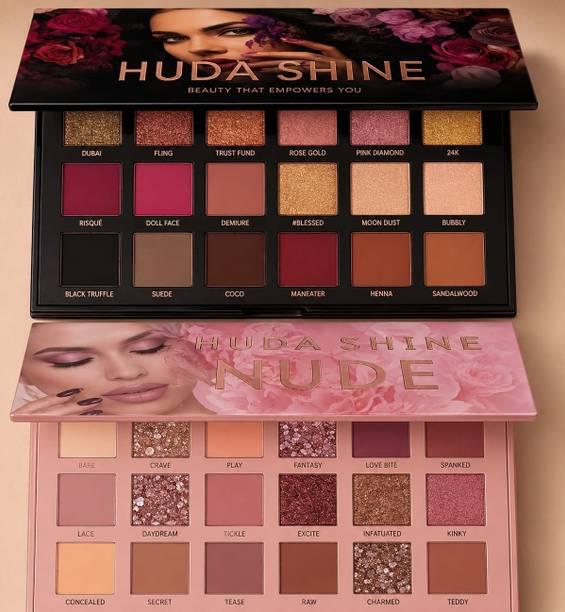 Huda shine All In MakeUp Kit Rose Gold With Nude Eyeshadow Palette makeup kits (2 Items in the set)