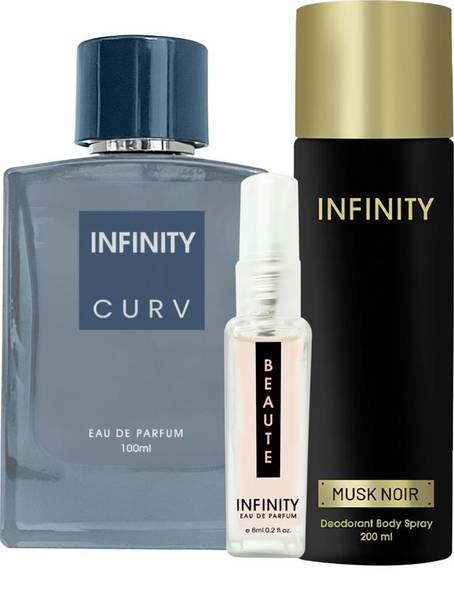 INFINITY Curv EDP Perfume 100ml, Musk Noir Deodorant 200ml, Beaute Pocket Perfume 8ml