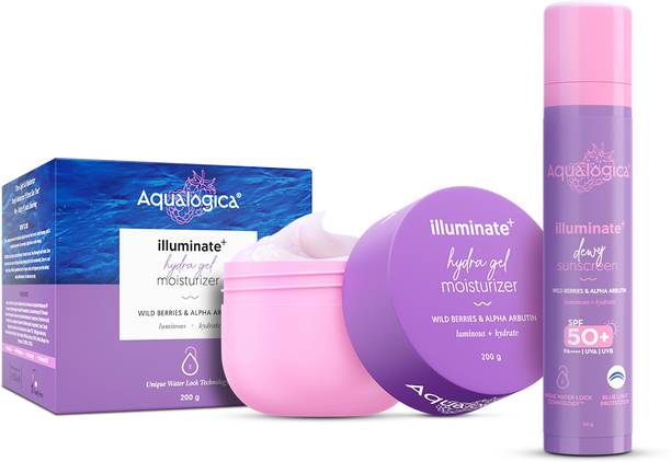 Aqualogica Illuminate+ Protect & Hydrate Kit - Illuminate+ Dewy Sunscreen (50g) & Illuminate+ Hydra Gel Moisturizer (200g)