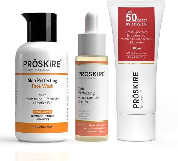 प्रॉस्कायर Skin Perfecting Niacinamide Serum, SF Face Wash & Sunscreen Gel for Soft & Clear Skin