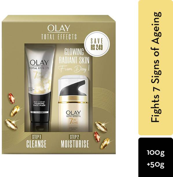 OLAY Total Effects 7 in 1, Exfoliating Cleanser 100g + Anti Ageing Moisturiser (SPF 15) 50g