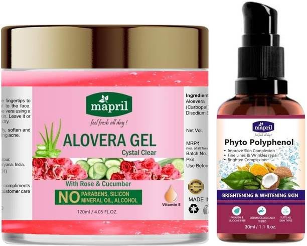 MAPRIL Phyto Face Serum & Aloe vera Gel for Healthy Clear Skin/Hair(Ser-30+120 ML-Alo)