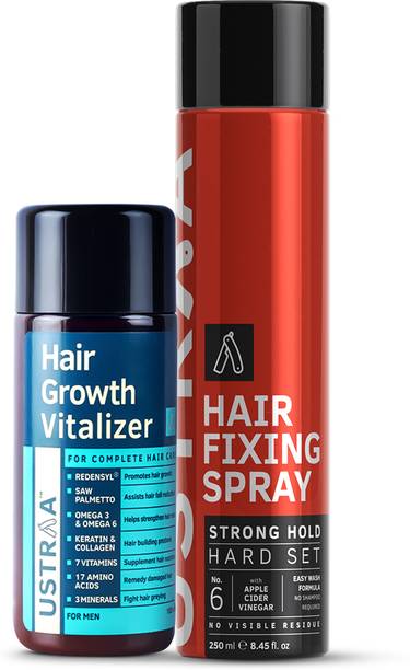 USTRAA Hair Growth Vitalizer - 100 ml & Hair Fixing Spray - Strong Hold 250ml