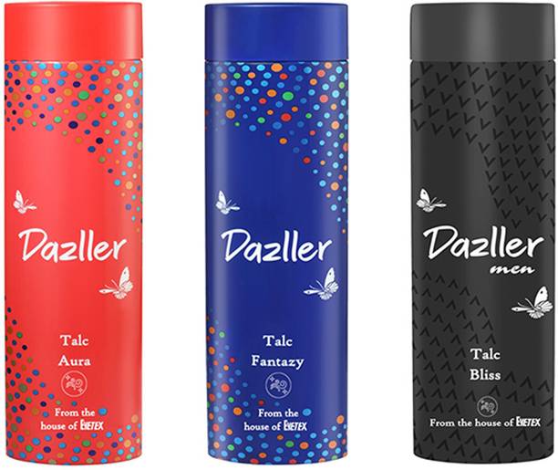 Dazller Talcum Powder - (Aura + Bliss + Fantazy) Smooth Texture, Beats Body Odour, Lingering Fragrance, Long-lasting Freshness
