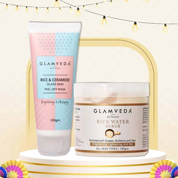 GLAMVEDA Rice & Ceramide Korean Glass Skin Combo ( Face Scrub + Peel Off Mask )
