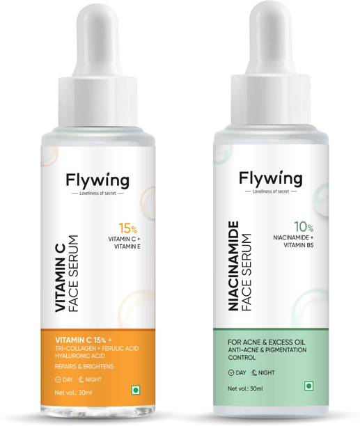 flywing 15% Vitamin C Face Serum(30 ml) & 10% Niacinamide Face Serum(30ml) For Glow & Acne Pores Skin