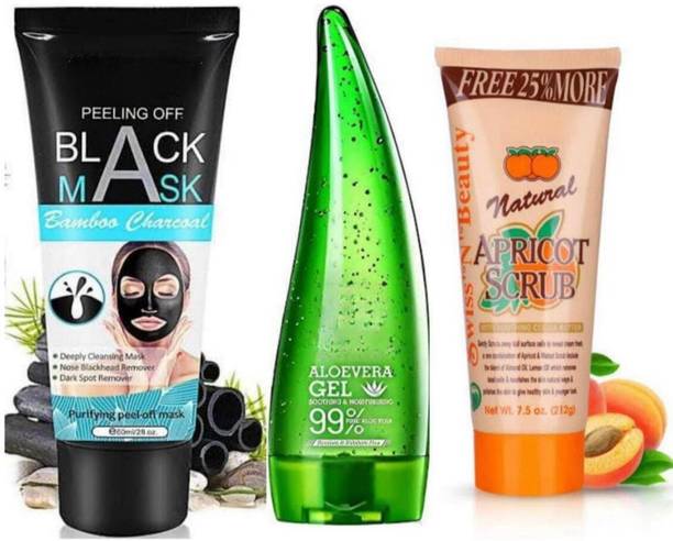 Earthcon COMBO PACK OF CHARCOAL MASK+ALOVERA GEL+SCRUB (3 items in the set)