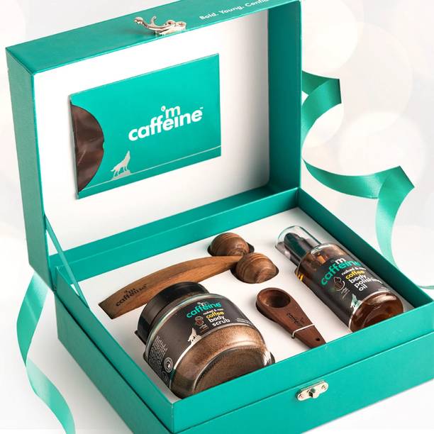 mCaffeine Coffee De-Stress Gift | Coffee Scrub, Body Oil & Massager | Relaxing Aroma