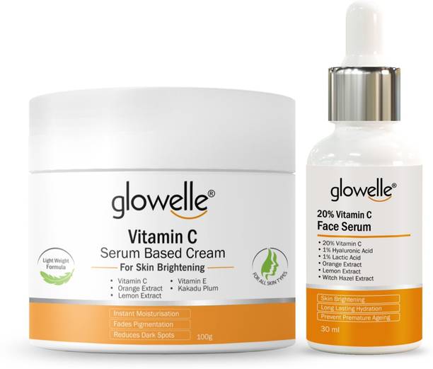 glowelle Vitamin C serum for skin brightness with Oil free Vitamin C serum-based cream for Men and Women