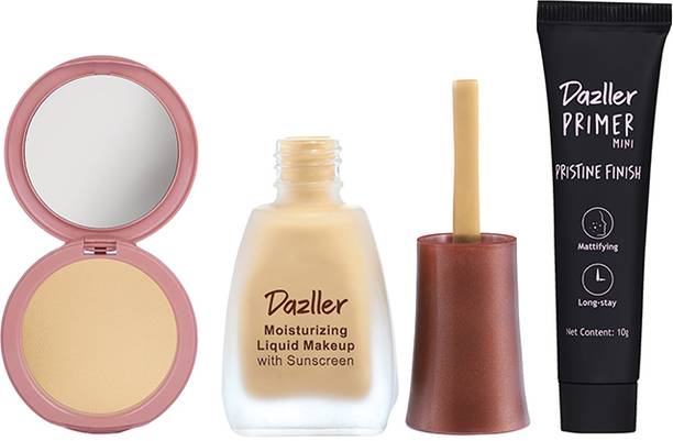 Dazller Face Makeup Essentials - Honey R32 - Foundation,12ml + Compact,9g + Primer,10g