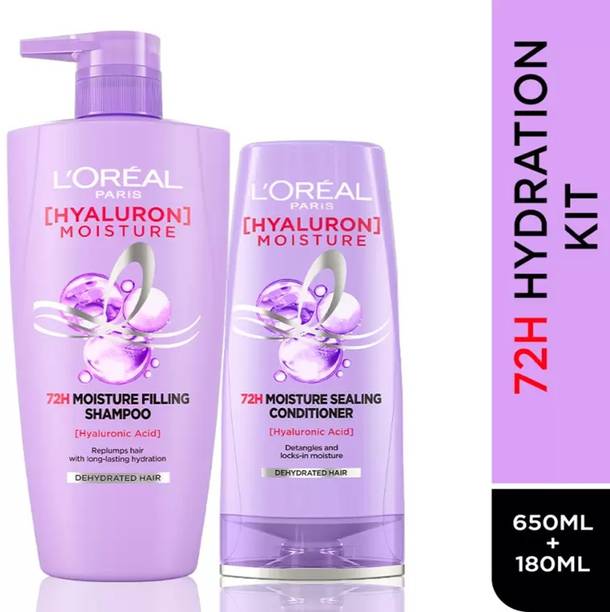 L'Oréal Paris Moisture Shampoo 650ml + Conditioner 180ml Combo for 72HR Hydrated Hair