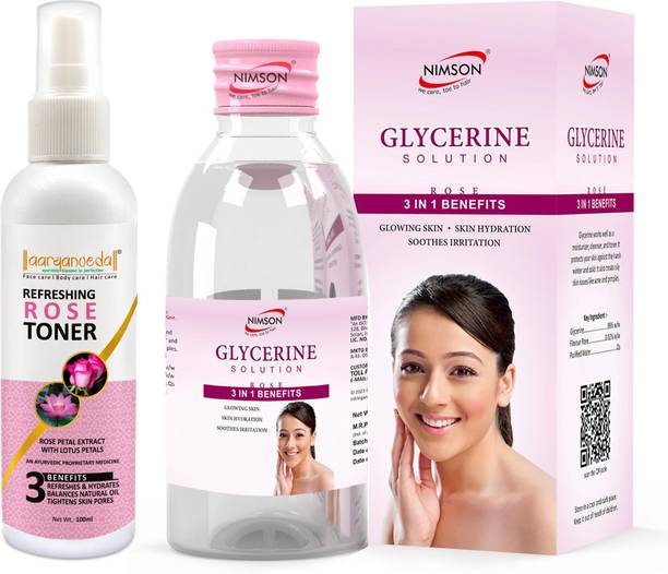Aaryanveda Rose Face Toner 100ml & Glycerine for Skin 50ml Cleanser for women Combo