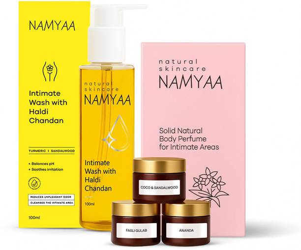 Namyaa Intimate Smell GoodKit|Haldi Chandan Wash|Solid Body Perfume BikiniArea|CombPack Intimate Wash