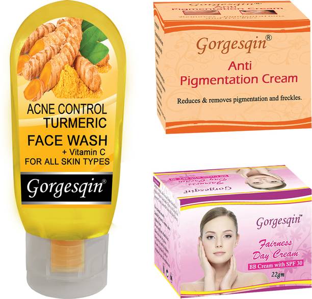 GORGESQIN Anti Pigmentation Cream 10 g Pigment Remover, Day Cream 22 g & Turmeric Face Wash 100ml