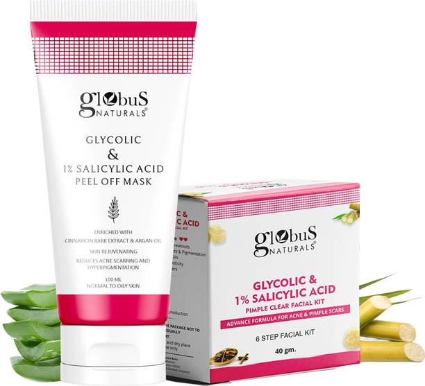 Globus Naturals Glycolic & 1% Salicylic Acid Peel Off Mask 100 gm & Facial Kit 40 gm Combo