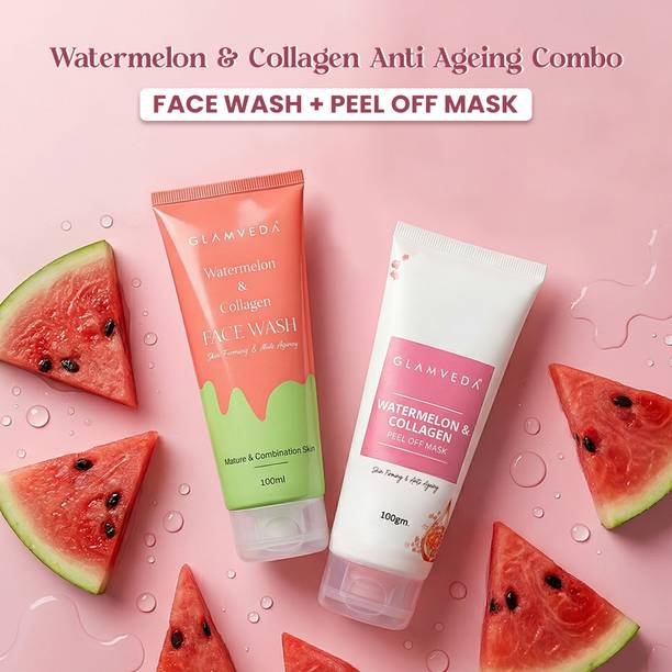 GLAMVEDA Watermelon & Collagen Anti Ageing Combo ( Face wash + Peel Off Mask ) | Reduces signs of ageing