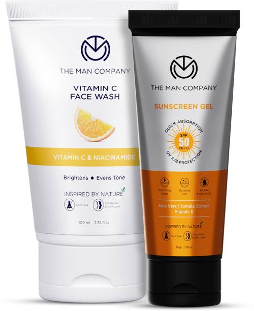 THE MAN COMPANY Sunscreen SPF 50 PA+++ Gel with Vitamin C Face Wash for Oily Skin | No White Cast & Quick Absorption
