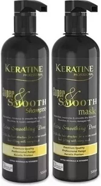 KERATINE PROFESSIONAL Keratin Super Smooth Repair Hair Shampoo & Mask (500 ml) | Infused with Keratin, Collagen, Argon Oil & Wheat Protein