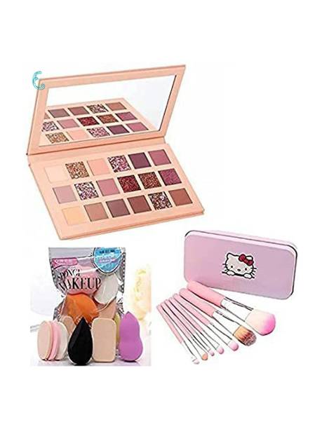 BLUSHSKIN NUED 18 MULTICOLOR MAKEUP KIT WITH BRUSH SET AND 6IN1 PUFF SET A27