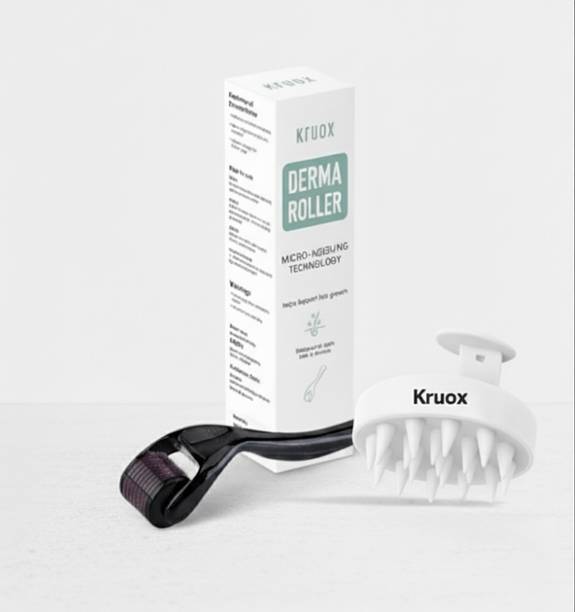 Kruox derma roller for hair growth 0.5 mm with 540 titanium needles & hair scalp brush