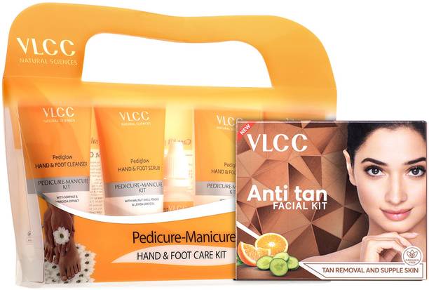 VLCC Anti Tan Single Facial Kit & Pedicure Manicure Kit with Oatmeal, Cucumber Facial