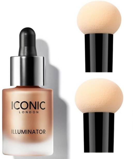 INDIANA HUDA ORIGINAL(Champagne Shimmer) illuminator highlighter AND 2 Sponge Mushroom Head Dry Wet Dual-use Cosmetic Sponge,PUFF,BLANDER