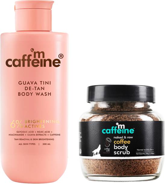 mCaffeine De‑Tan and Exfoliating Body Combo | Guava De-Tan Body Wash & Coffee Body Scrub