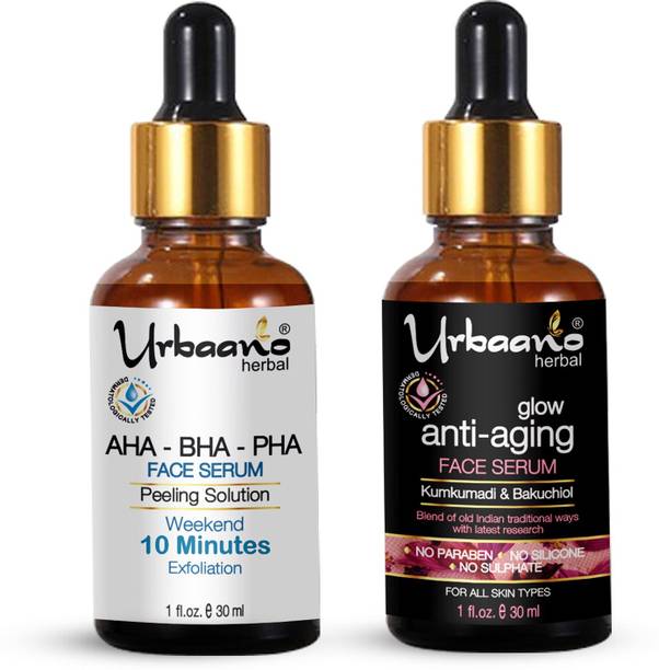 Urbaano Herbal 30% (AHA+BHA+PHA) Peeling Serum & Kumkumadi Oil Serum Combo for Glowing Skin